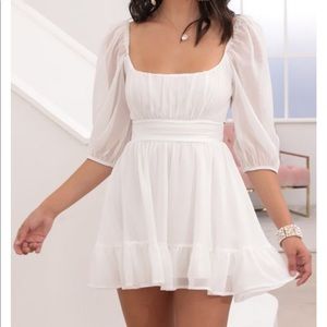Neia Ruffle Dress in White Chiffon